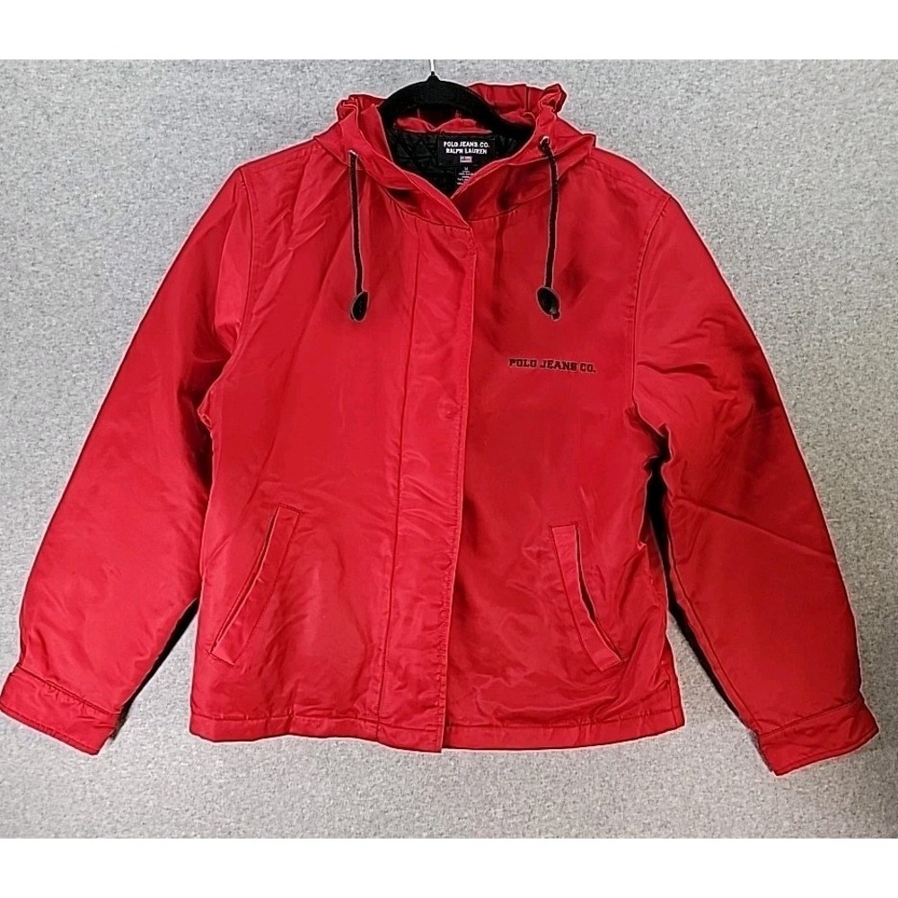 POLO JEANS CO Ralph Lauren Sz M Vintage Y2K Red Bomber Jacket Quilted‎ Lining